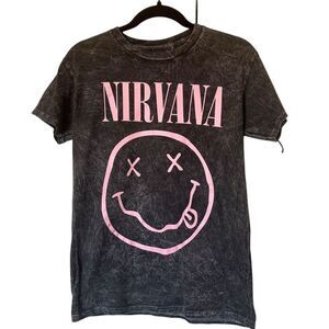 Nirvana Band Tee Unisex S Black Grunge Graphic Mineral Wash T-Shirt